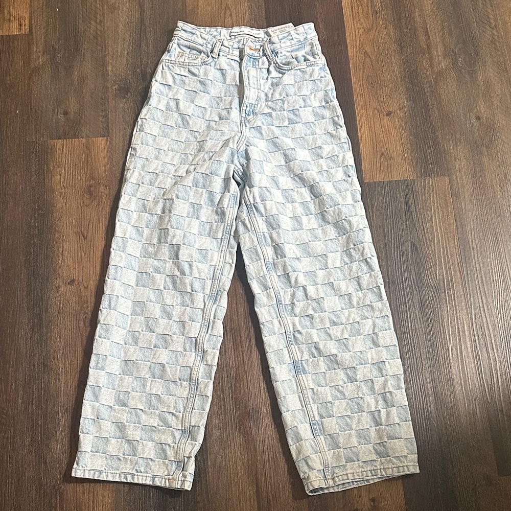 Bershka High Rise Blue Checkered Women Jeans size 00